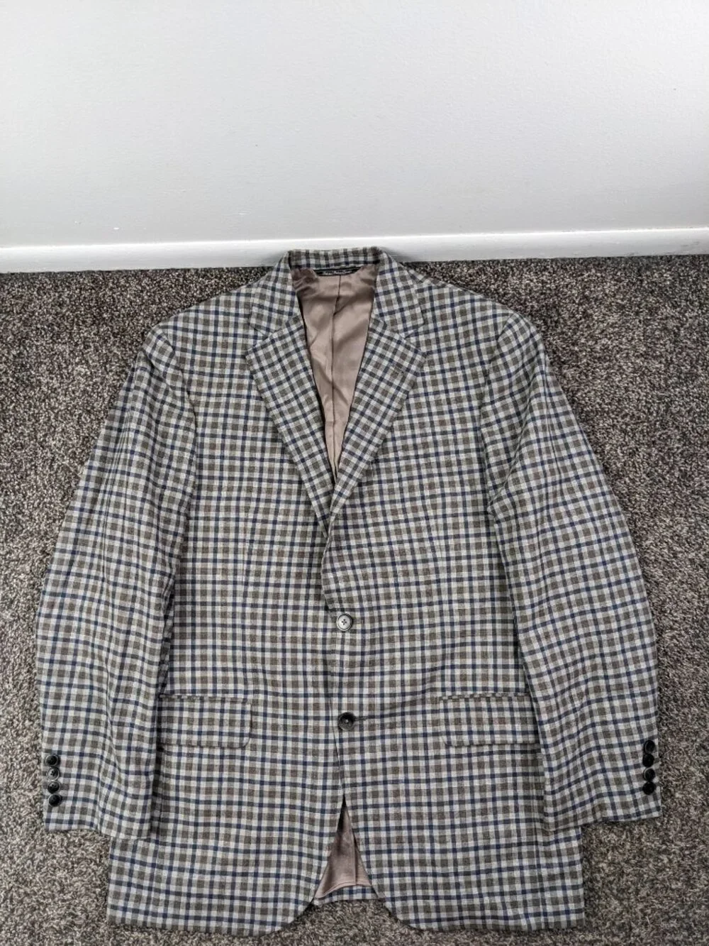 Jack Victor Sport Coat Exclusive Collection Wool Checked Gray Blue Brown 40R